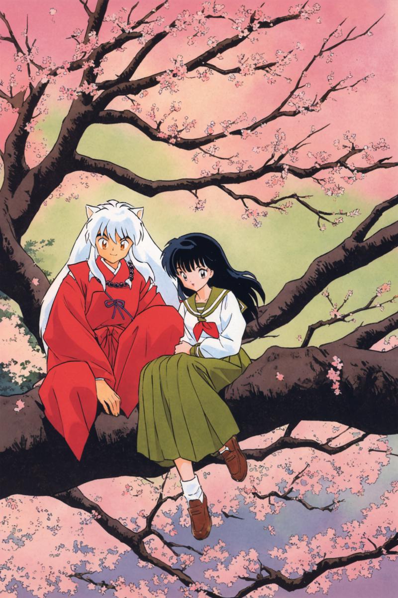 29160-235323952-1girl,Higurashi Kagome,animal ears,1boy,Inuyasha,cherry blossoms,school uniform,long hair,serafuku,red japanese clothes,skirt,bl.png